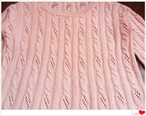 前短后长的女士麻花长袖毛衣的织法