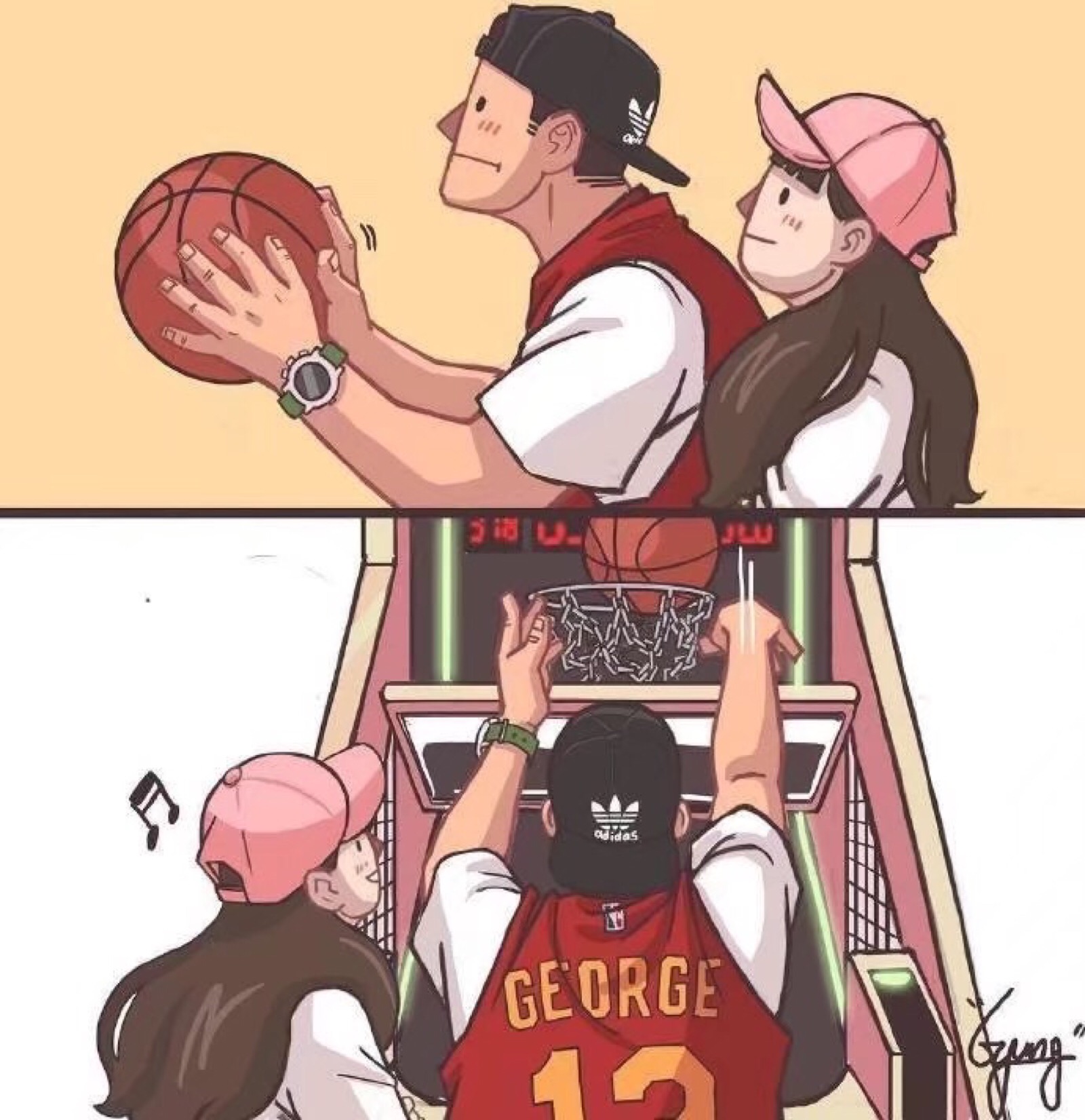 篮球情侣头像卡通一对图片