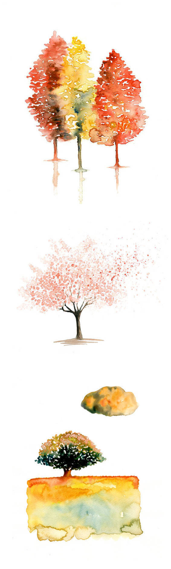 【水彩】27种树的画法参考,来自意大利插画师 ireart,仅作分享练习