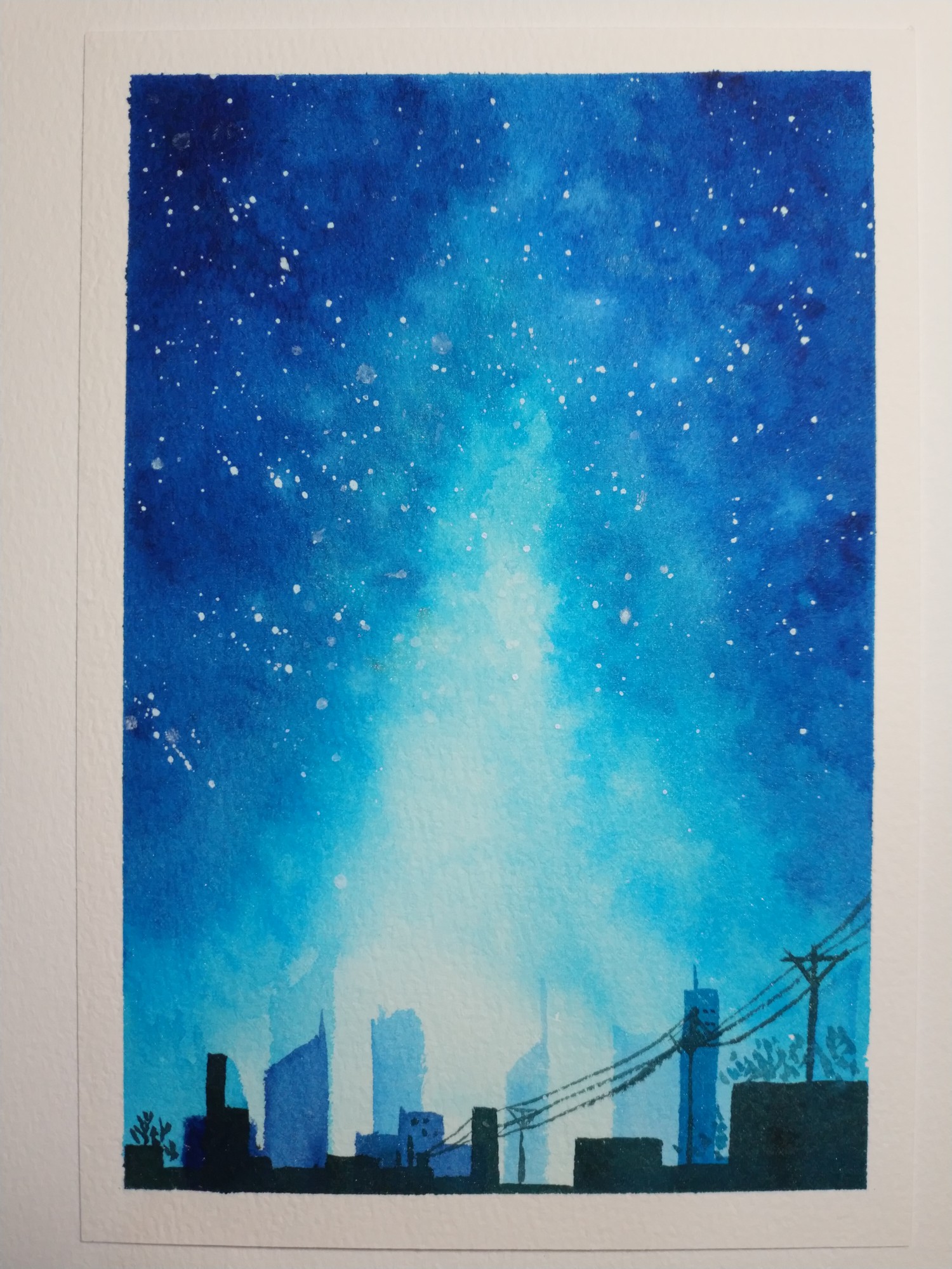 水彩 风景 星空