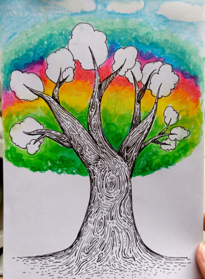彩色的树线圈画图片