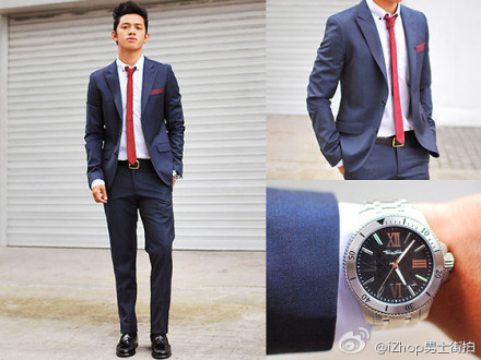 男士街拍# 西服&衬衫&领带:topman 裤子&表:thomas sabo