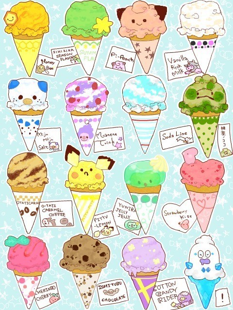 森女插画# 可爱的冰激凌们~~~皮卡丘的那个好萌,舍不得吃.