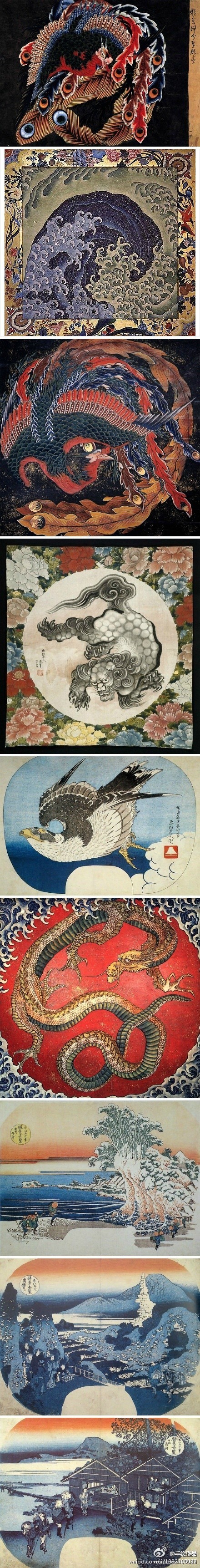日本江户时代的浮世绘画家葛饰北斋的作品,创作这些画时他已八十余岁