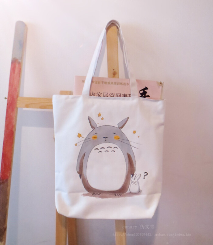 手绘 龙猫 手绘包包 帆布包 可爱卡通-堆糖,美好