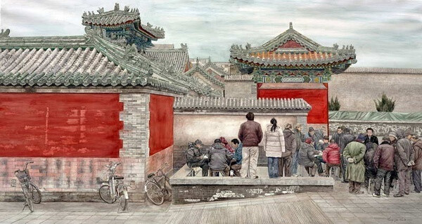 北京胡同,香港老铺 梁润湛水彩手绘