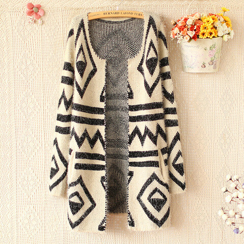 2013秋新款韩版女女装休闲气质几何提花长袖