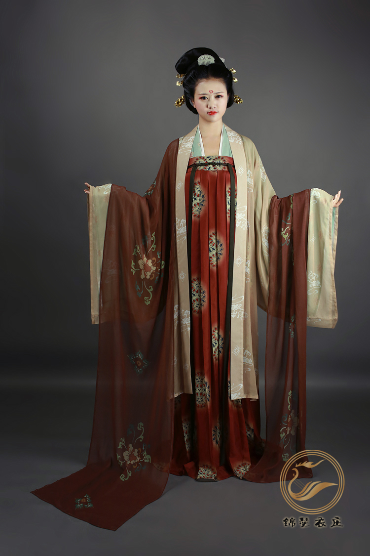 【锦瑟衣庄】全真丝独家印花齐胸襦裙大袖衫礼服——簪花