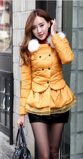 2013冬季新款白毛领韩版裙摆式小棉袄女款棉衣服外套