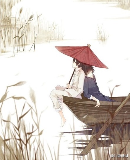 一叶渔船两小童,收篙停棹坐船中.怪生无雨都张伞,不是遮头是使风.