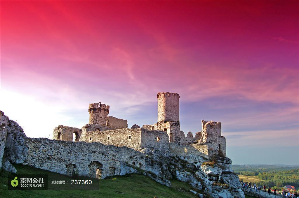 霞光中的欧洲城堡古建筑高清背景图片素材
