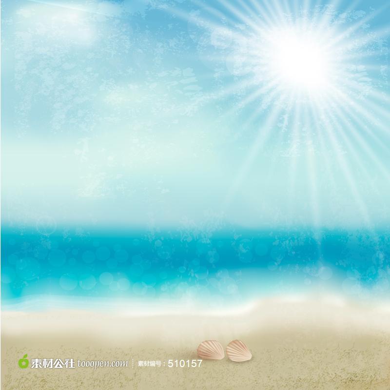 阳光下的海滩背景-人物插画设计矢量素材下载