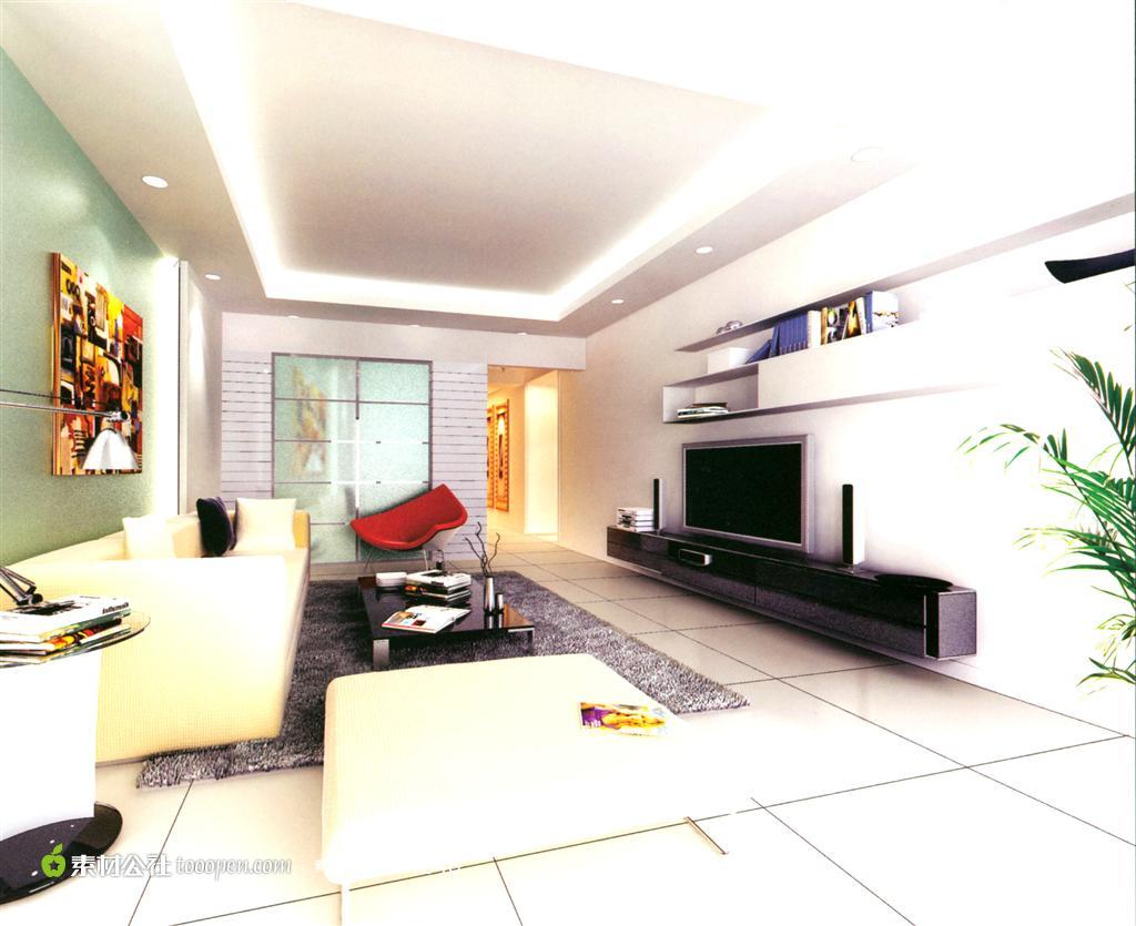 现代小清新风格客厅精美装修图-3d效果图模型下载