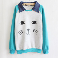 女学生卫衣狗狗猫咪斑马熊猫毛衣拼接糖果口袋