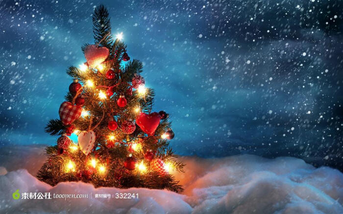 高清晰挂满心形的圣诞树壁纸高清设计背景图片素材