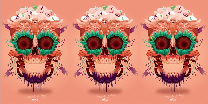 多样性的节日也可以看出,死亡符号的幽默感;这种混合意象与邪教的元素