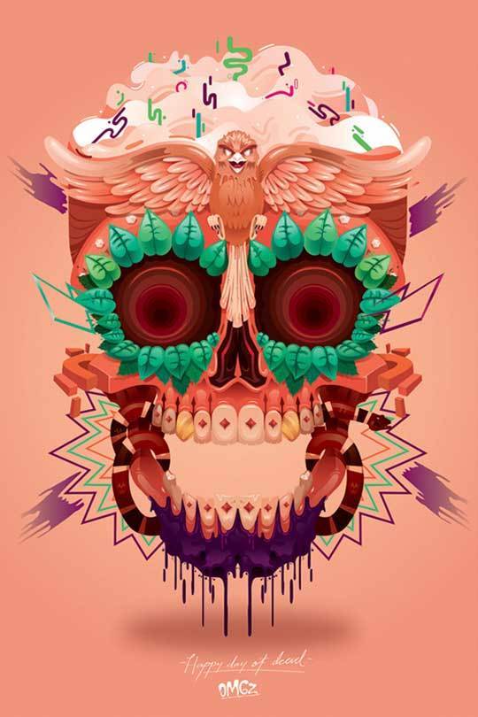 多样性的节日也可以看出,死亡符号的幽默感;这种混合意象与邪教的元素