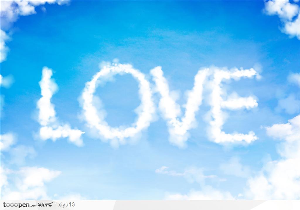 情人节素材--白云云朵拼成的love字形图片设计背景