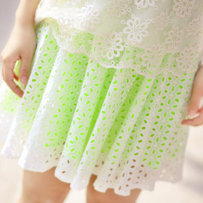 日本夏日小清新森女刺绣镂空蕾丝短裙蓬蓬裙仙