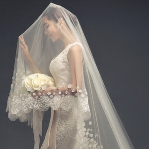菲凡新娘 蕾丝新款婚纱头纱超长3米结婚韩式婚礼长款软头纱ffs869的