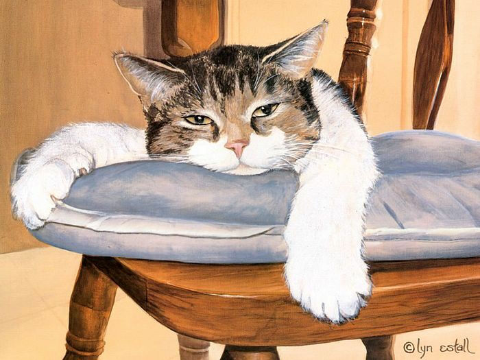 画家笔下的可爱猫咪壁纸 - lyn estall 猫咪插画 - 可爱手绘猫咪图片