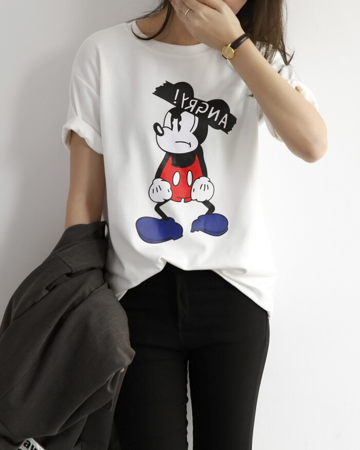 MissTing定制英文字母彩色米奇宽松短袖卡通图