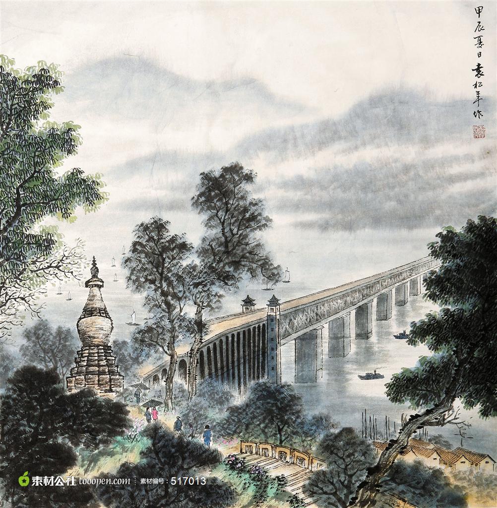 南京长江大桥绘画创意图片下载,现在加入素材公社即可参与传素材送