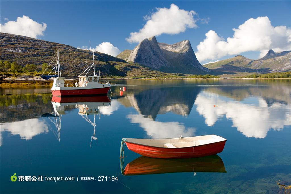 自然风光湖中的小船风景图片   素材公社