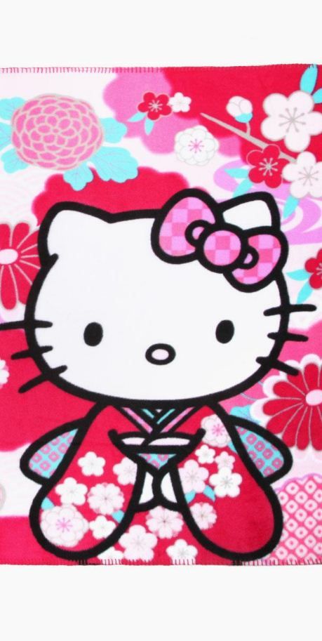 snuggly blanket with #hellokitty in a kimono and cherry blossom