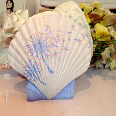 贝壳画 蓝色蒲公英的梦 手绘贝壳 纯手绘作品 原创送礼品 工艺品