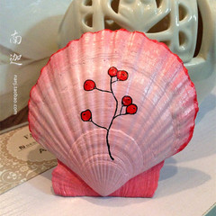 贝壳上的樱桃 红果 贝壳画 手绘贝壳工艺品