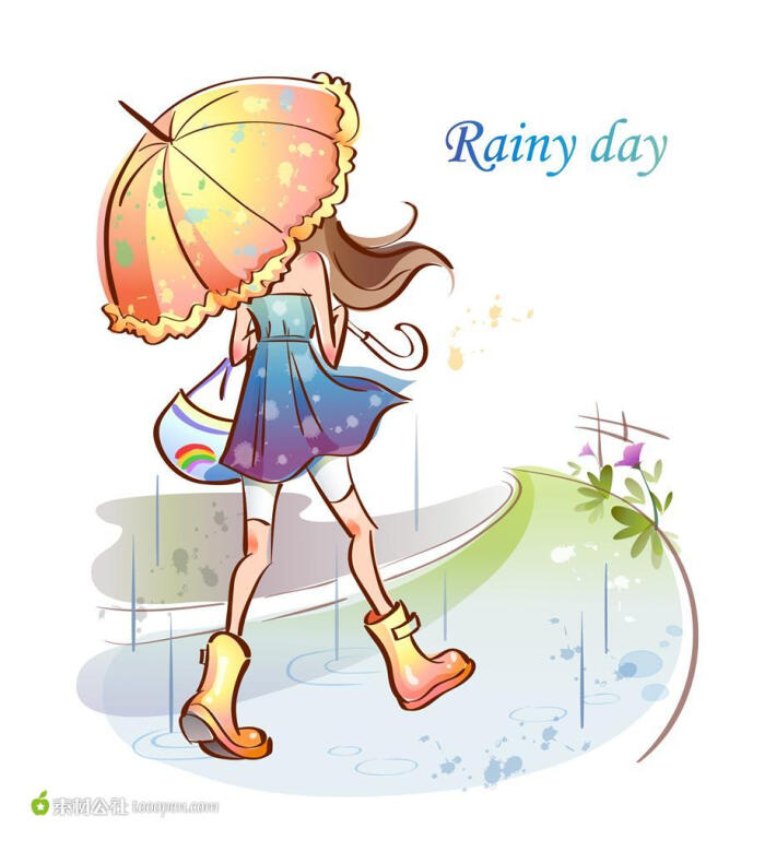 撑伞在雨中漫步的女孩