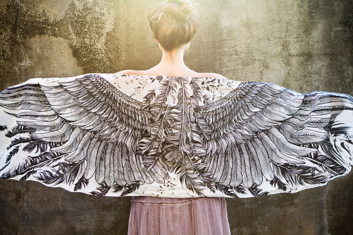 澳大利亚设计师roza 原创手绘百变丝棉围巾披肩 白翅膀 2014新版