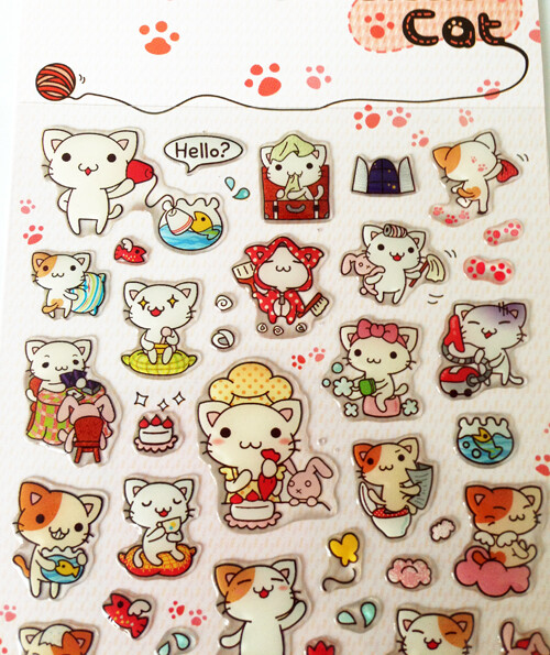 韩国进口latech可爱立体水晶饰品日记本装饰贴纸可爱猫咪