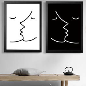kiss 甜蜜的吻简约风格线条艺术客厅卧室装饰画有框挂画 优凡画品