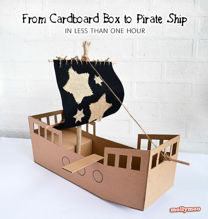 【儿童手工】由硬纸板改造的海盗船
