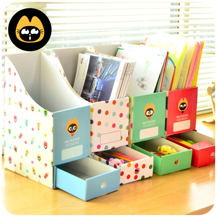 可爱卡通纸质桌面收纳盒抽屉整理盒韩国创意办公书本文件杂物