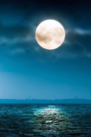 清新夜景大海月亮iphone手机桌面壁纸