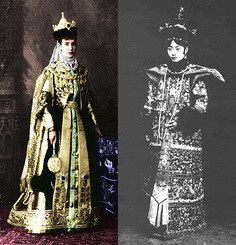 值得注意的是,俄罗斯皇后还是穿的袖子不完全缝合的"海青衣",末端也有