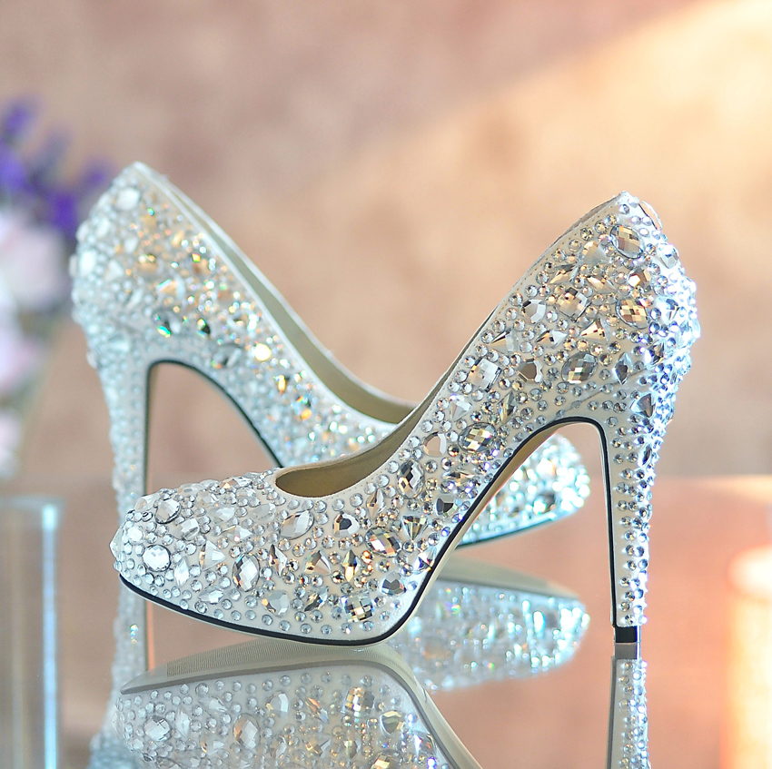 2013超闪白色婚鞋新娘鞋灰姑娘的水晶鞋钻鞋高跟鞋女单鞋大码小码
