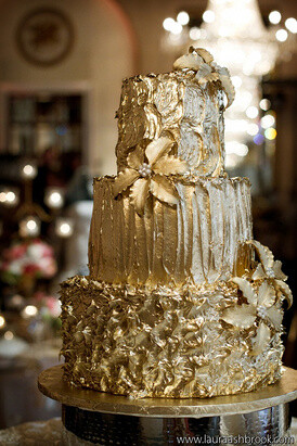 华丽的土豪金蛋糕 婚礼就是造梦【巧克力沫】