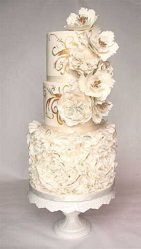 精心设计的婚礼翻糖蛋糕,用糖皮手工制作的糖花很真实 婚礼就是造梦.