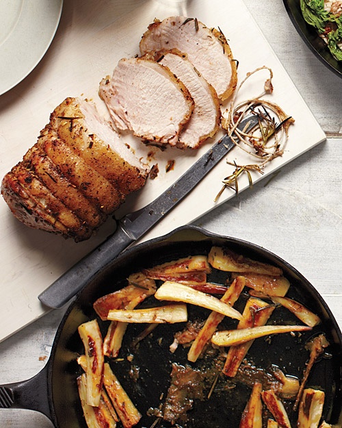 pork roast with caramelized parsnips