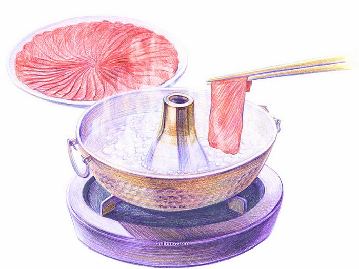 食物彩色铅笔画桌面(二) - 彩色美食铅笔画图片-涮羊肉color pencil