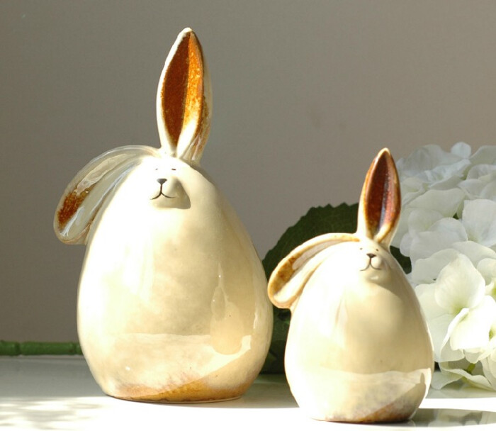 大白小白情侣兔子储蓄罐储钱罐1对,陶瓷材…-