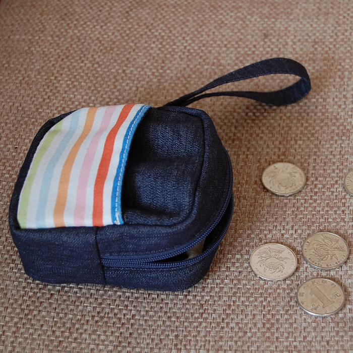 外贸日韩范可爱蓝色牛仔面料零钱包硬币包钥匙