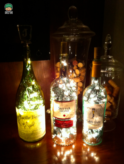 手工diy玻璃酒瓶餐具等改造的创意吊灯图