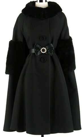 50s black wool mouton fur tent cape coat