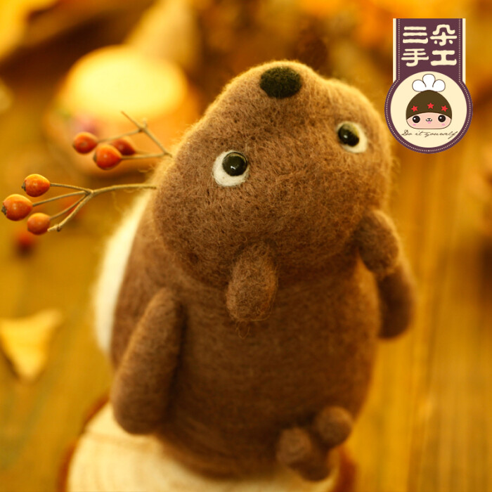 三朵 羊毛毡材料包戳戳乐手工DIY 贪吃熊置…-