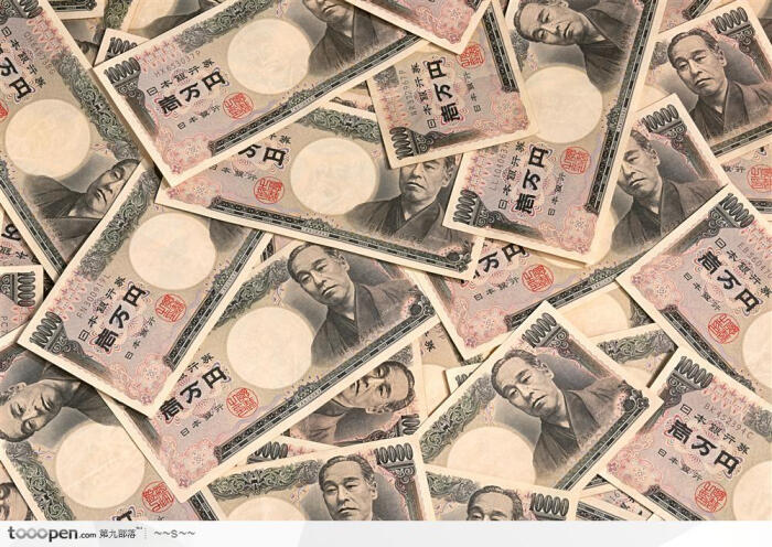 散落的万元面值日元背景大图